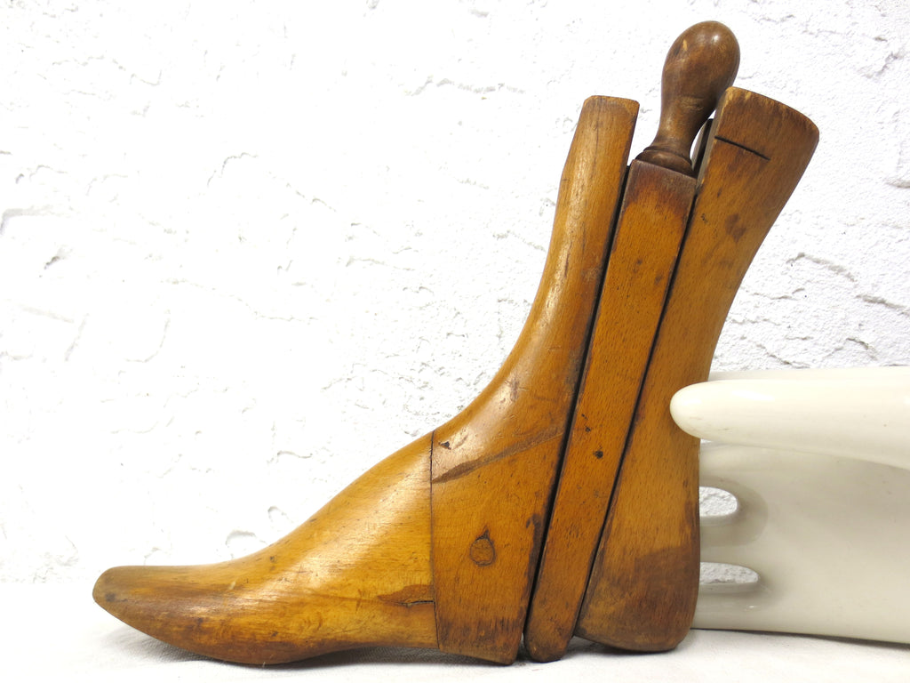 Antique Primitive Women Wood Shoe Form, Boot and Socks Wood Mold, Shoemaker, 10"