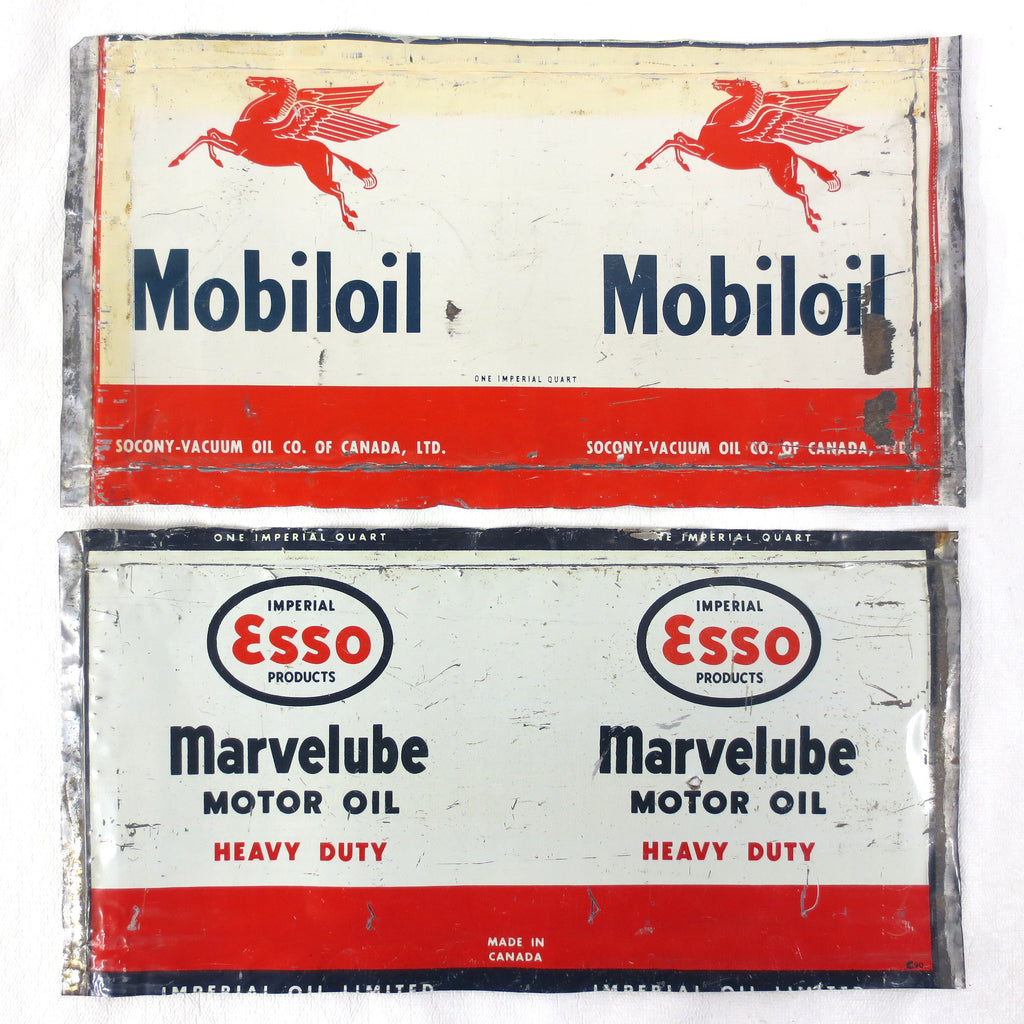 Vintage Mobiloil Pegasus and Esso Marvelube Heavy Duty Motor Oil Cans 1 Quart