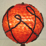 Vintage Mid Century Orange 24" Lucite Wood Table Lamp, Lucite Spaghetti Bowling