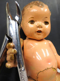 Scary Antique Composition Doll 12", Moving Eyelids, Articulated, Tooth Extractor