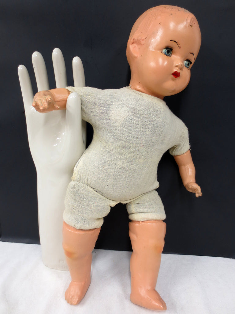 Scary Vintage Composition Doll 20", Moving Eyelids, 16" Porcelain Glove Mold