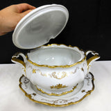 Large Vintage Rosenthal Tureen 9.5" Dia, Matching Lid Plate, Ivory Gold, Roses