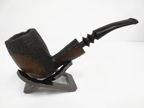 Vintage Elborg Rustic Danish Tobacco Pipe, 2 1/2" High Bowl, Bent, Fancy Stem