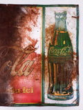Vintage 1930's Coca-Cola Tin Embossed Sign, Green Bottle, Black Outlines, Error