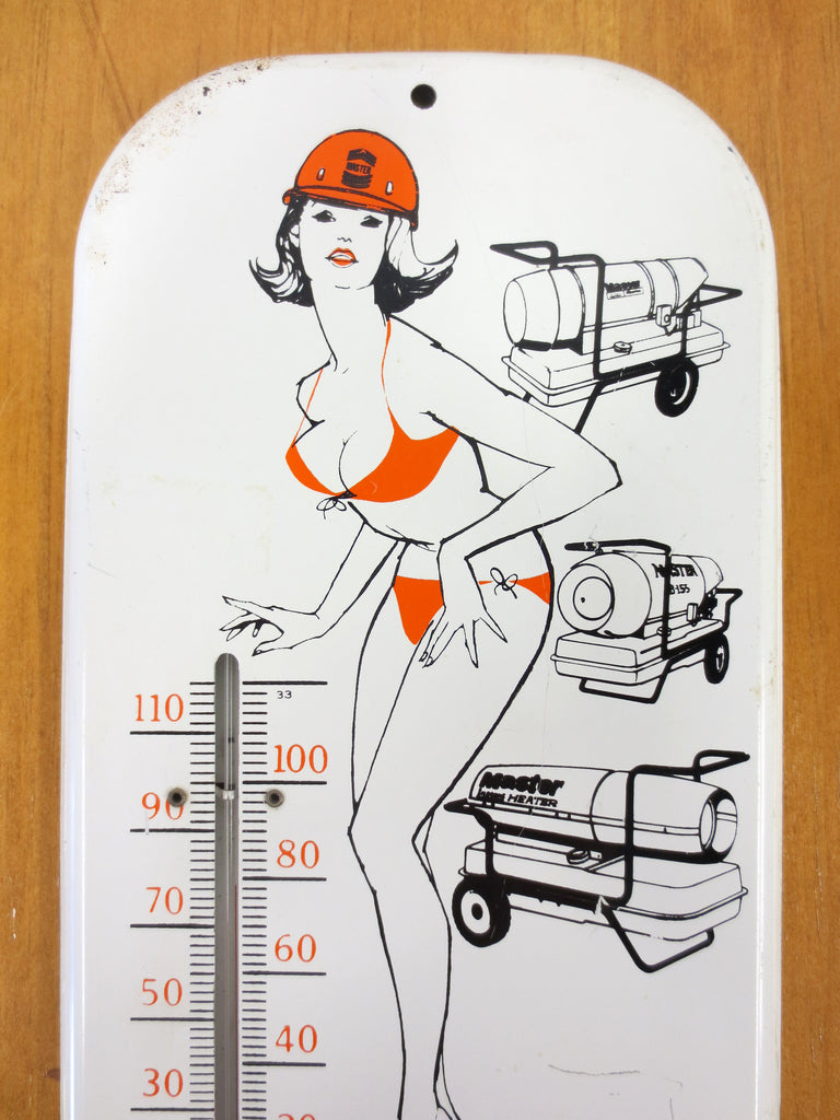 1970's Garage Thermometer Bikini Pin Up Advertising, Wajax Portable Heat Constru