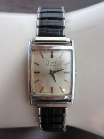 Vintage 1950's Girard Perregaux Stainless Steel Swiss Watch, 17 jewels, Square