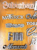 Vintage Muscle Cars Trucks Chrome Badges Emblems, Torino Scamp Cordoba Monaco
