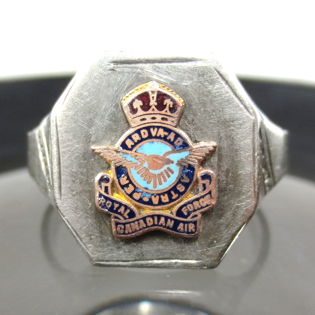 Vintage WWII Royal Canadian Air Force RCAF Sterling Silver Signet Ring Size 10.5