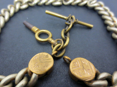 Antique Pocket Watch Brass Fob Chain with No 7 Pocket Watch Key, Ornate, 12"