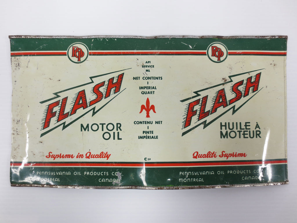 Vintage Flash Motor Oil Tin Can 1 Quart, Pennsylvania Oil Canada Advertising
