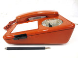 Vintage Mid Century Orange Rotary Phone by Northern Telecom, Pen and Pad