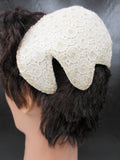 Vintage Mid Century Laced Beaded Bridal Hat Cap, Ivory Cocktail Hat, Hair String