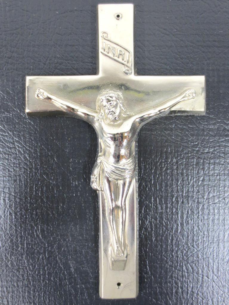 Vintage Crucifix Fixture for Funeral Casket Coffin 6", Nickel Plated, Rat Rod