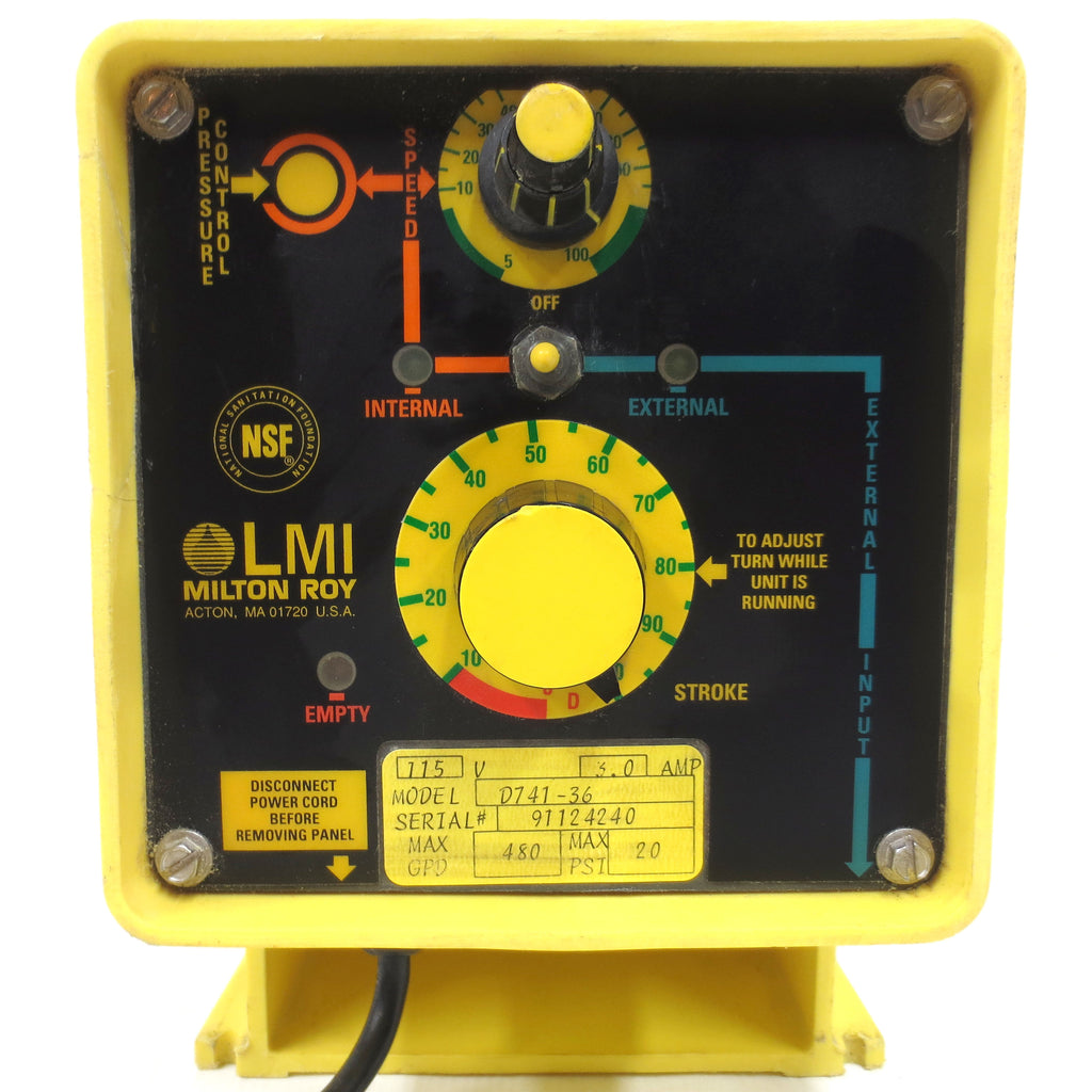 LMI Milton Roy Chemical Metering Pump D741-36, 480 GDP, 20 PSI, 115V, 3.0AMP