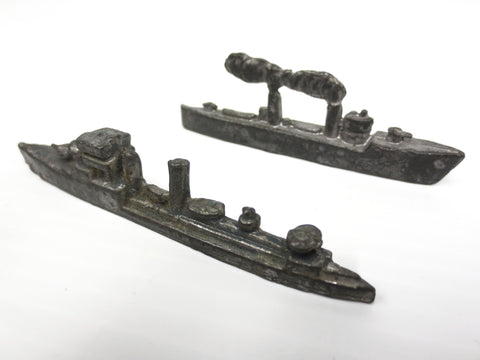 Vintage Antique Lead Toy War Boats, Submarine and Steam Ship, Gun Turrets