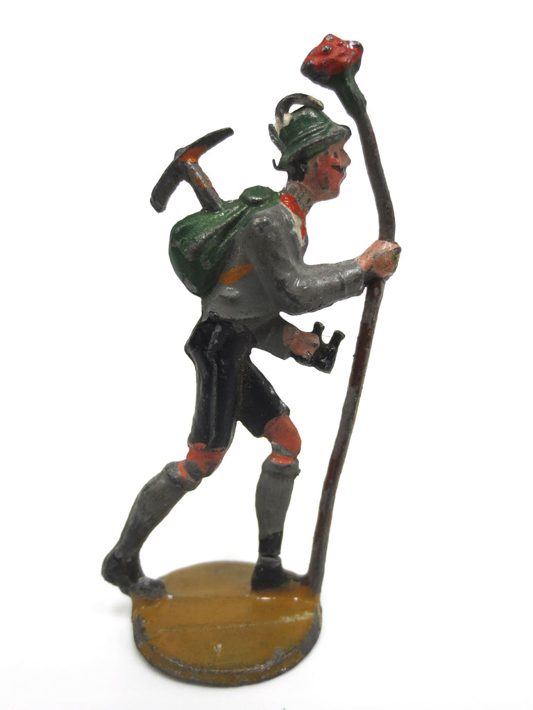 Vintage Antique Lead Toy Swiss Alpinist Figurine, Ice Axe, binoculars, hat, 2"