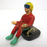 Vintage Toy Race Car Driver 1 3/4", Red uniform, Goggles and Yellow Helmet