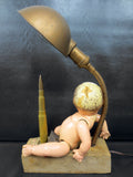WWIII Steampunk Trump Art Gooseneck Lamp 10X17", Wood Plane, Brass Shell, Doll