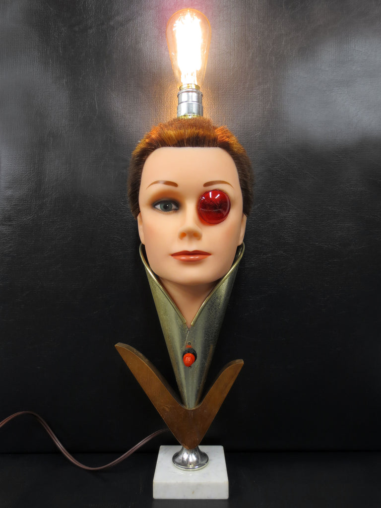 Steampunk Android Mannequin Head Lamp 24", Dune Tulip Lady, Edison Light Bulb