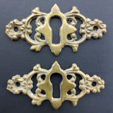 Pair of Antique Victorian Escutcheon Brass Keyhole Covers, Ornate Key Covers