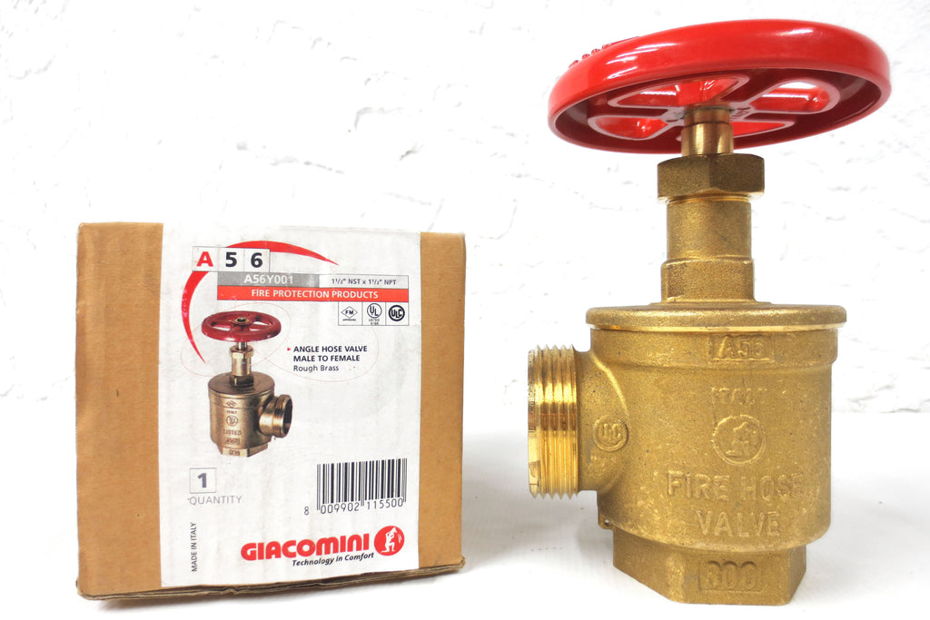 New Giacomini Brass Angle Fire Hose Valve 1 1/2" NST X 1 1/2" NPT, Male to Female