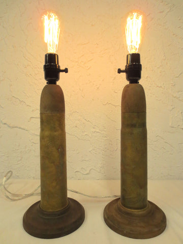 WWI 1914 Brass Shell Desk Lamps 15" Trench Art, Marked Patronenfabrik Germany