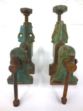 Vintage Vise Clamps Pair, Red Green Cast Iron Bench Vise, Loft Industrial Deco