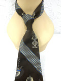 Vintage Retro Wide Neck Tie with Tobacco Pipe and Lamp, Old Style Brown Blue 54"