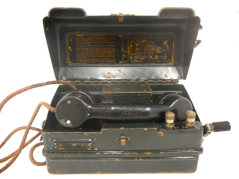 Antique WWI Military Army Battle Field Hand Crank Telephone by ST. & C and T.M.C., British Army, Instructions