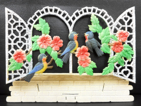 Vintage West German Birds and Flowers Display Cardboard Store Advertising, Birds in a Cage, 12.25 X 9"