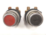 Pair of Vintage Industrial Machinery Buttons Red and Black, Steampunk Project, Bakelite, Aluminum