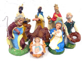 8 Vintage Christmas Manger Creche Figurines in Paper Maché made in Italy, Nativity Set with Kings, Beggar, Camel