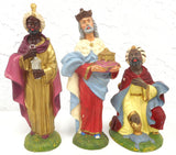 3 Tall Vintage Christmas Manger Creche Figurines 10" in Paper Maché made in Italy, Black and White Kings, Wizards