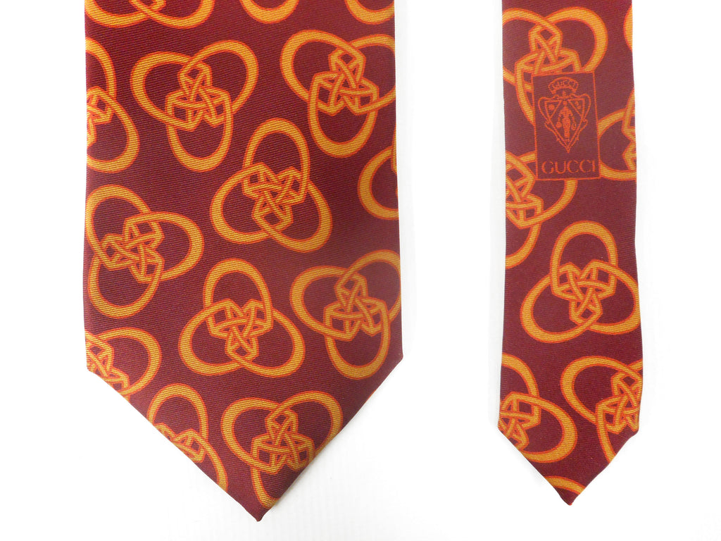 Vintage Gucci Italy Silk Necktie, Shiny Orange and Red Links, 56", Chic Luxury