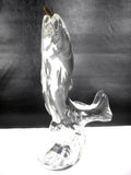 Vintage Jumping Fish Art Glass Sculpture 10.5" Signed FM from Sweden, Konstglas Ronneby, Golden Fish Hook