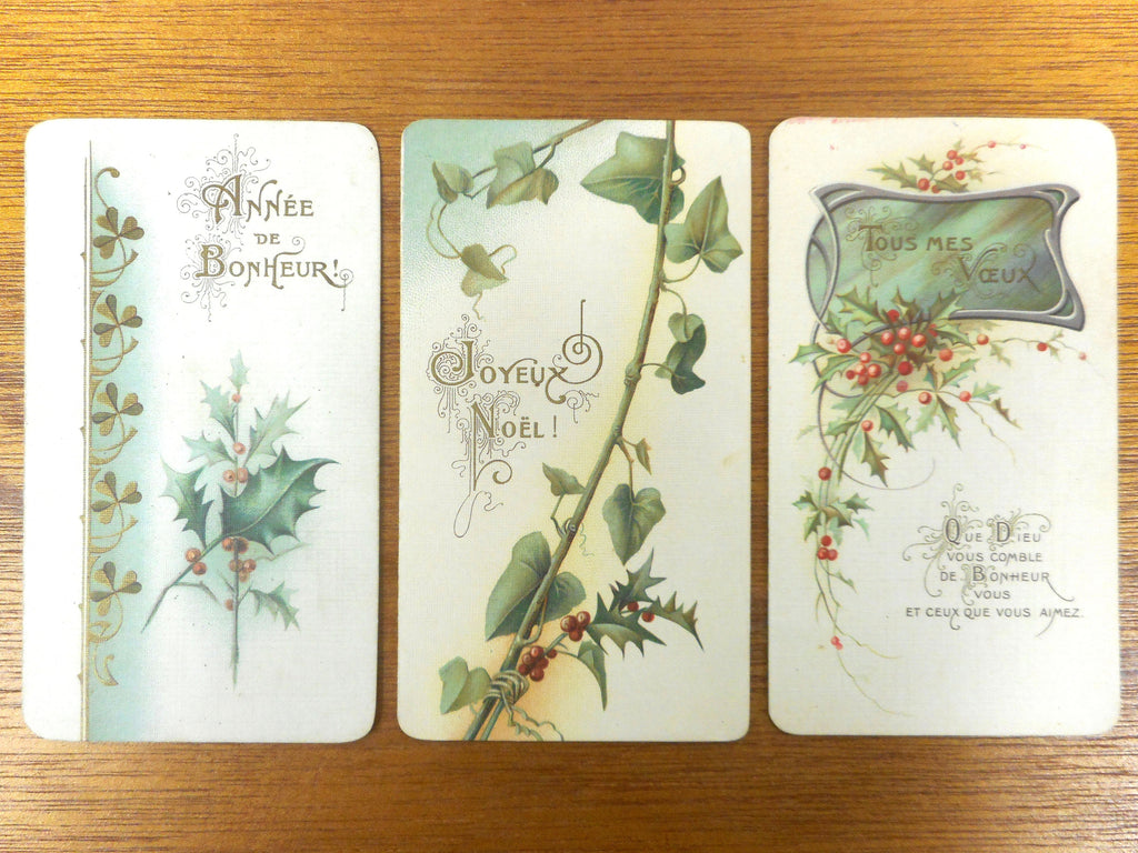 Lot of 3 Antique 1920's French Paris Christmas Greeting Cards Lithograph, Merry Christmas, Spiritual Calendar