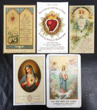 Lot of 5 Antique 1910's French Paris Religious Holly Prayer Cards Lithographs, Jesus and Mary Sacred Hearts, Saudinos, Boumard, Letaille,