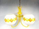 Mid Century Chandelier Ceiling Light Fixture 31",  Large 7.5" Dia Glass Domes, Atomic Age Retro Look, Set