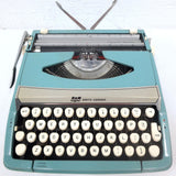 Vintage 1960's Smith Corona Corsair Deluxe Portable Typewriter Made in England, Turquoise, Error Control, With Case