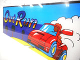 Original 1980s Plexiglas Arcade Game Machine Marquee, Out Run Game by Sega, 24 X 7.5 inches, Red Ferrari Racing Car