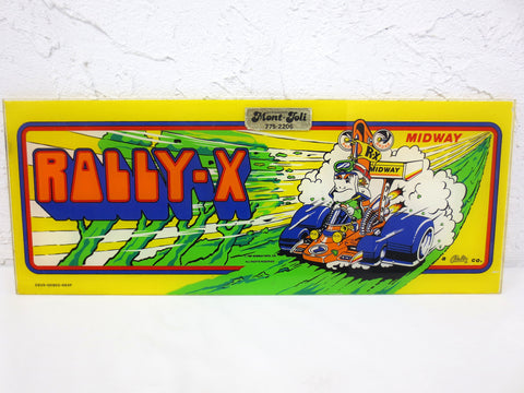Original 1980 Plexiglas Arcade Game Machine Marquee, Rally-X Game by Midway Manufacturing Co, 23 X 9 in, Formula 1 One Race Car