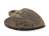 Antique Victorian Bronze Heart Necklace with Gothic Monogram Script 1 7/8 inches, Human or Animal Tag