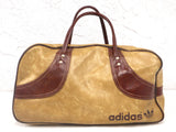 Vintage Adidas 1970s Original Duffel Sports Gym Bag 18", Tennis Sports Hand Bag made in Japan, Brown and Beige Leatherette