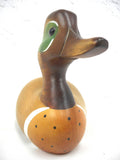 Vintage Wooden Hummel Waterloo Teal Duck 12" Solid Pine, Hand Carved in Canada, Green Eye Shadows
