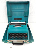 Vintage Olivetti Studio 45 Portable Typewriter, Teal Green Turquoise, Retro Mid Century Design, Original Case and Key, Made in Spain