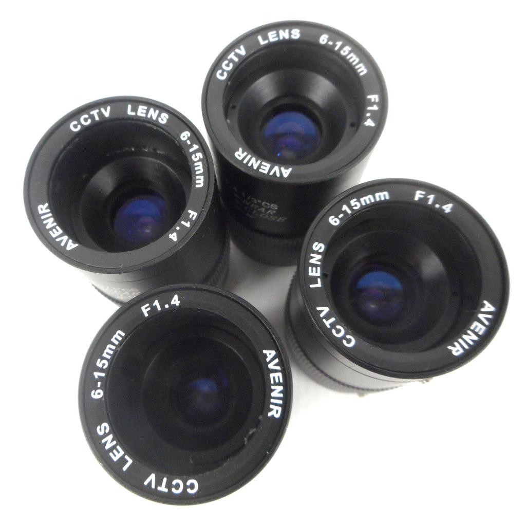 Lot of 4 Vintage Avenir Camera CCTV Lens Zoom 6-15 mm, F1.4, 1/3" CS Mount, NOS New Old Stock, Never Used, Japan, Surveillance Camera
