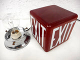 Vintage Movie Theater Exit Sign Light Fixture Ruby Red Square Glass 5X5", Industrial Wall Mount Fixture, Original Porcelain Socket, Complete