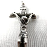 Vintage Crucifix Pendant 2 1/4", 3 Dimensional Christ and Wooden Cross, Marked INRI, Aluminum, Great Details