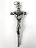 Vintage Crucifix Pendant 2 1/4", 3 Dimensional Christ and Wooden Cross, Marked INRI, Aluminum, Great Details