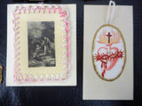 Lot of 5 Antique 1920's French Standalone Holly Cards Crafts, Handmade, Sacred Heart, Jesus Child Holding Cross and Crown of Thorns
